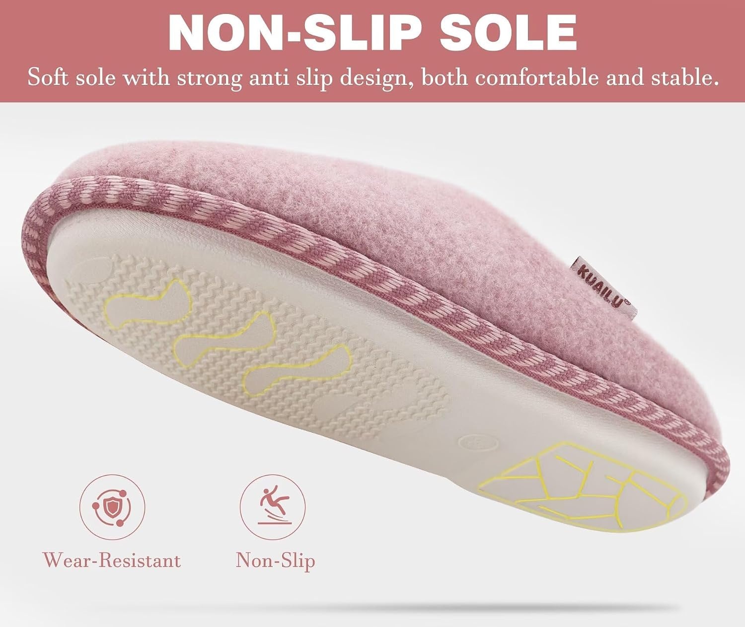 image:imageKuaiLu Womens Supportive Memory Foam Slippers Felt Fuzzy Lined Heel Cushion Lightweight House Shoes for Indoor OutdoorPink