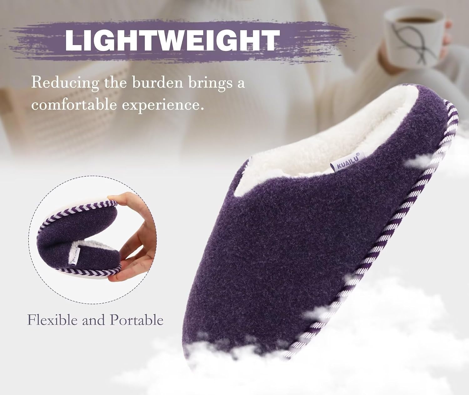 image:imageKuaiLu Womens Supportive Memory Foam Slippers Felt Fuzzy Lined Heel Cushion Lightweight House Shoes for Indoor OutdoorPurple