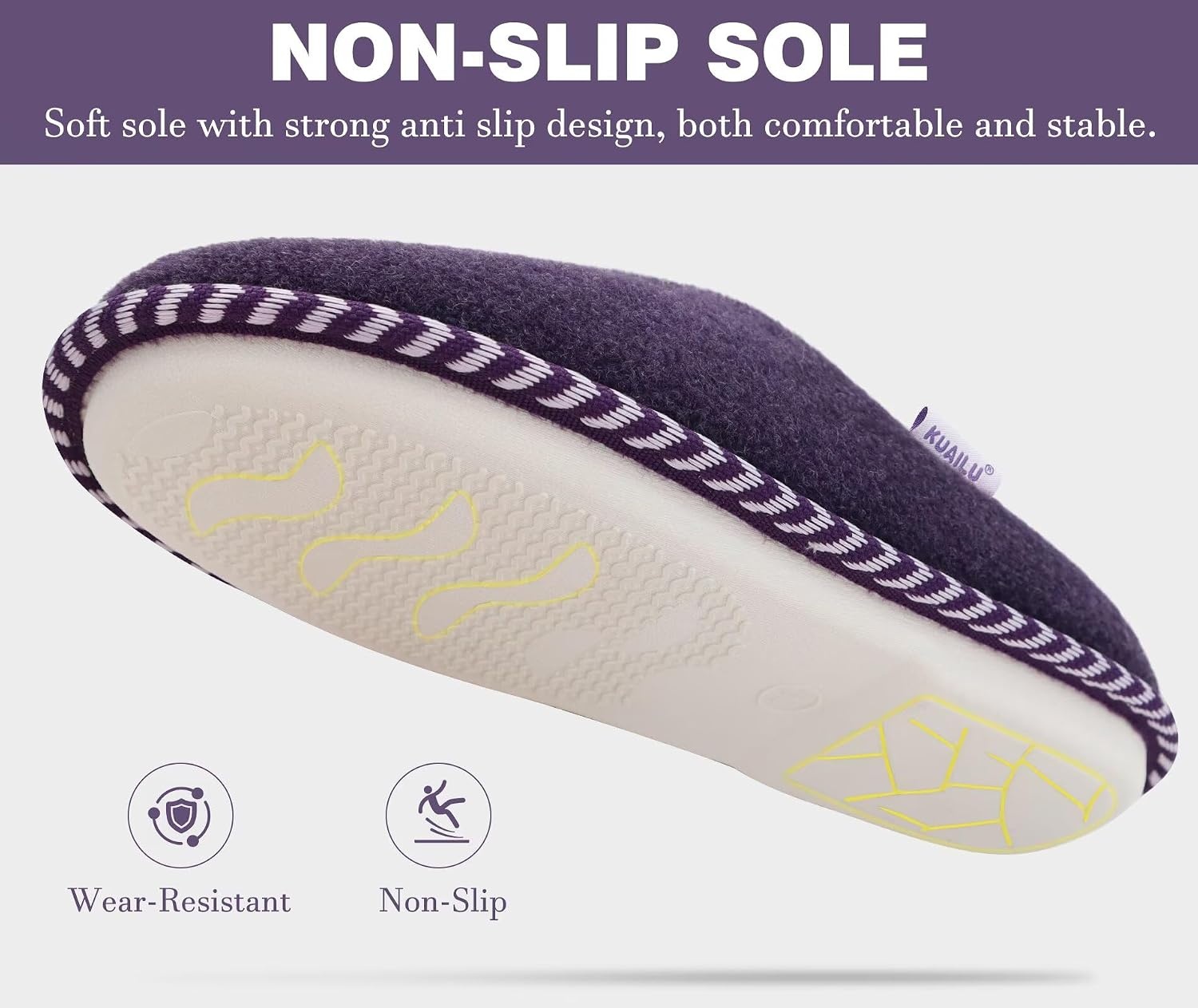 image:imageKuaiLu Womens Supportive Memory Foam Slippers Felt Fuzzy Lined Heel Cushion Lightweight House Shoes for Indoor OutdoorPurple