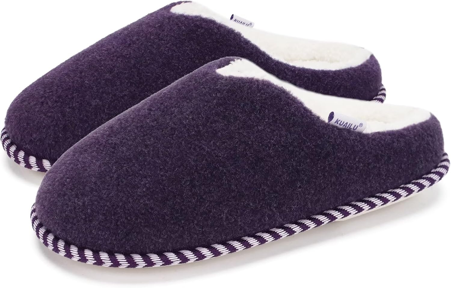 image:imageKuaiLu Womens Supportive Memory Foam Slippers Felt Fuzzy Lined Heel Cushion Lightweight House Shoes for Indoor OutdoorPurple