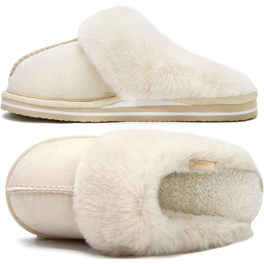 image:imageKuaiLu Womens Fuzzy Memory Foam Slippers Warm House Shoes Arch SupportCream