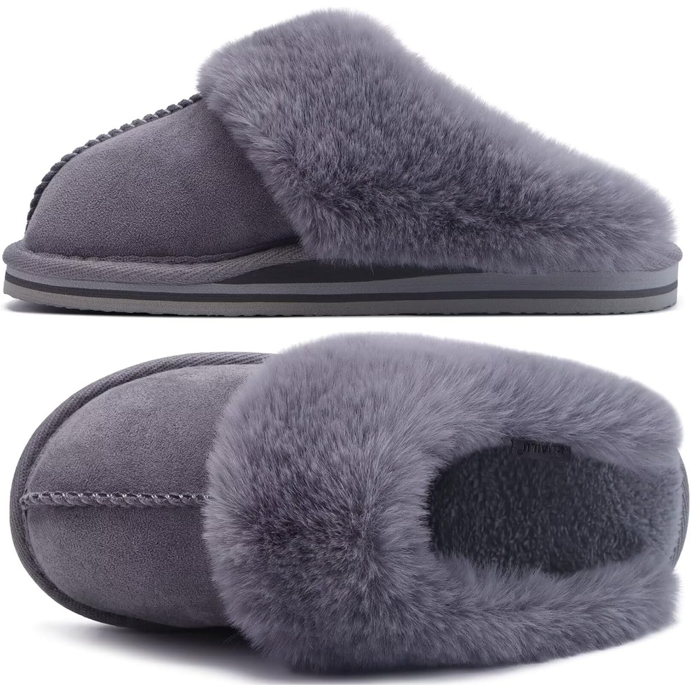 image:imageKuaiLu Womens Fuzzy Memory Foam Slippers Warm House Shoes Arch SupportDark Grey
