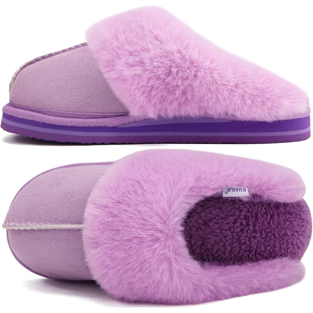 image:imageKuaiLu Womens Fuzzy Memory Foam Slippers Warm House Shoes Arch SupportPurple