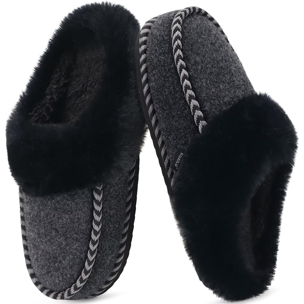 image:imageKuaiLu Womens Memory Foam Moccasin Slippers Plush House Comfy Warm ShoesBlack