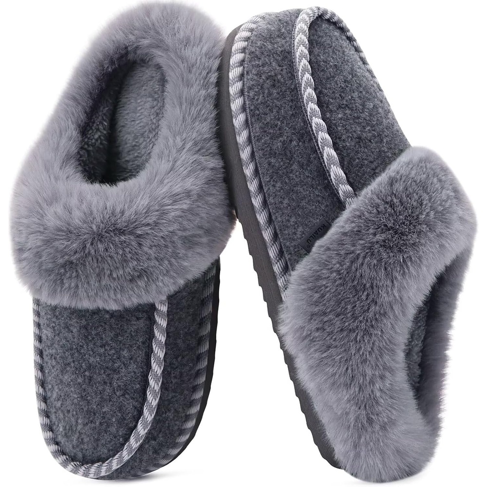 image:imageKuaiLu Womens Memory Foam Moccasin Slippers Plush House Comfy Warm ShoesGrey