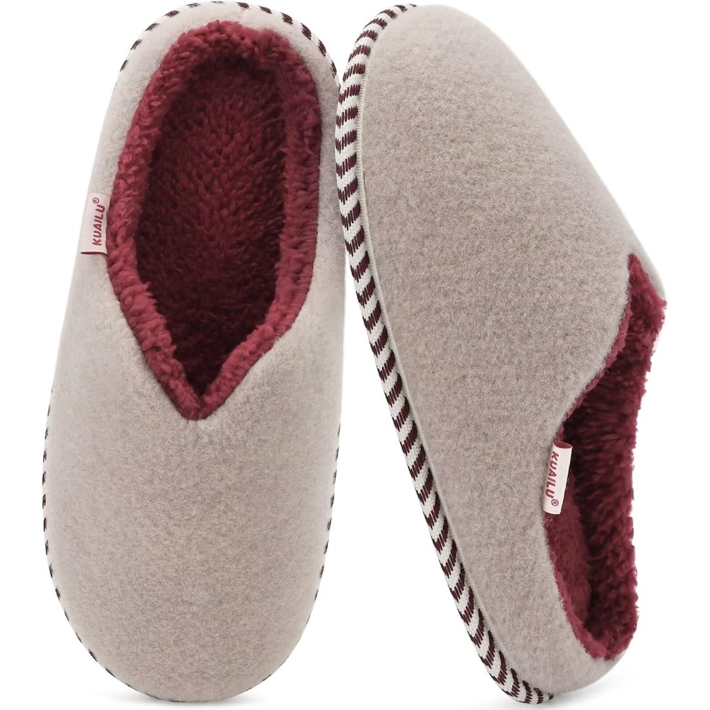 image:imageKuaiLu Womens Supportive Memory Foam Slippers Felt Fuzzy Lined Heel Cushion Lightweight House Shoes for Indoor OutdoorBeige
