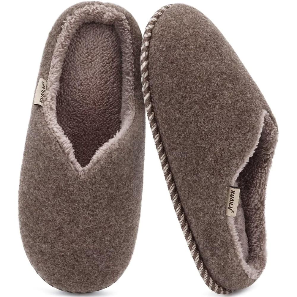 image:imageKuaiLu Womens Supportive Memory Foam Slippers Felt Fuzzy Lined Heel Cushion Lightweight House Shoes for Indoor OutdoorBrown
