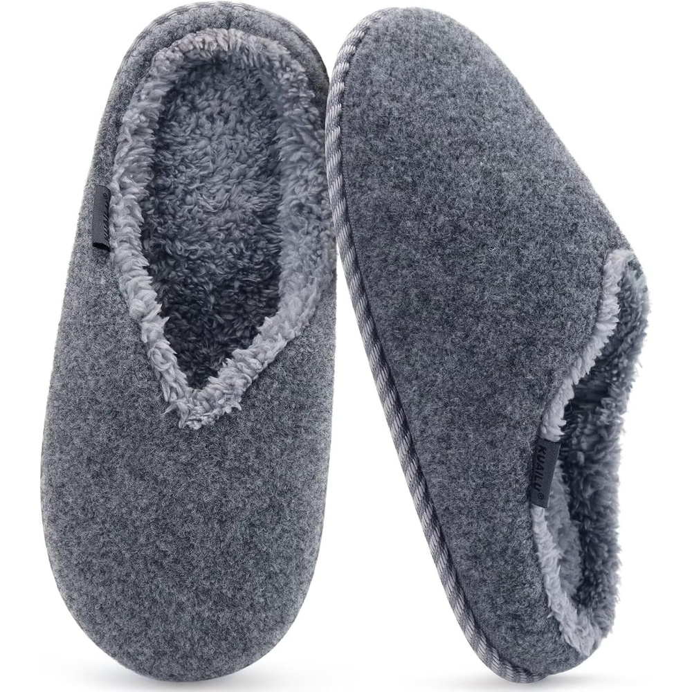 image:imageKuaiLu Womens Supportive Memory Foam Slippers Felt Fuzzy Lined Heel Cushion Lightweight House Shoes for Indoor OutdoorGrey