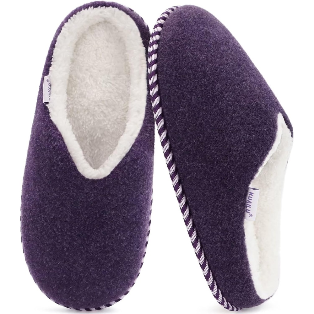 image:imageKuaiLu Womens Supportive Memory Foam Slippers Felt Fuzzy Lined Heel Cushion Lightweight House Shoes for Indoor OutdoorPurple