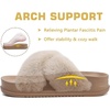 KuaiLu Womens Fuzzy Cross Band Arch Support Memory Foam Indoor Slippers(Beige)