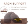 KuaiLu Womens Fuzzy Cross Band Arch Support Memory Foam Indoor Slippers(Brown)