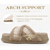 KuaiLu Womens Fuzzy Cross Band Arch Support Memory Foam Indoor Slippers(Light Brown)