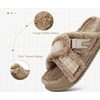 KuaiLu Womens Fuzzy Cross Band Arch Support Memory Foam Indoor Slippers(Light Brown)