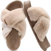 KuaiLu Womens Fuzzy Cross Band Arch Support Memory Foam Indoor Slippers(Beige)