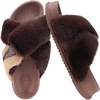 KuaiLu Womens Fuzzy Cross Band Arch Support Memory Foam Indoor Slippers(Brown)