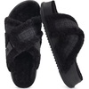 KuaiLu Womens Fuzzy Cross Band Arch Support Memory Foam Indoor Slippers(Elegant Black)