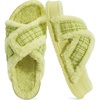 KuaiLu Womens Fuzzy Cross Band Arch Support Memory Foam Indoor Slippers(Neon Green)