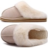 KuaiLu Womens Fuzzy Memory Foam Slippers Warm House Shoes Arch Support(Apricot)