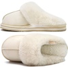 KuaiLu Womens Fuzzy Memory Foam Slippers Warm House Shoes Arch Support(Cream)
