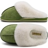 KuaiLu Womens Fuzzy Memory Foam Slippers Warm House Shoes Arch Support(Green)