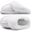 KuaiLu Womens Fuzzy Memory Foam Slippers Warm House Shoes Arch Support(Snow White)