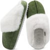 KuaiLu Womens House Platform Slippers Warm Faux Suede Fuzzy Thick Cushioned Yoga Foam Shoes Ladies Slipper Home Lightweight Slip on Indoor Outdoor Non-Slip Hard Sole(Green)