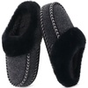KuaiLu Womens Memory Foam Moccasin Slippers Plush House Comfy Warm Shoes(Black)