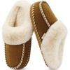 KuaiLu Womens Memory Foam Moccasin Slippers Plush House Comfy Warm Shoes(Khaki)