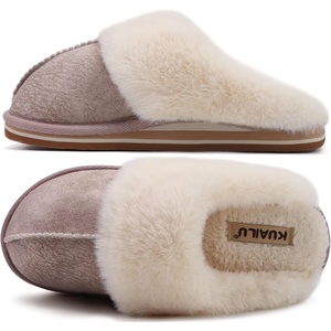 KuaiLu Womens Fuzzy Memory Foam Slippers Warm House Shoes Arch Support(Beige)