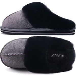 KuaiLu Womens Fuzzy Memory Foam Slippers Warm House Shoes Arch Support(Black)