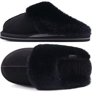 KuaiLu Womens Fuzzy Memory Foam Slippers Warm House Shoes Arch Support(Dark Black)