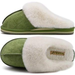 KuaiLu Womens Fuzzy Memory Foam Slippers Warm House Shoes Arch Support(Green)