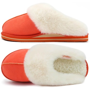 KuaiLu Womens Fuzzy Memory Foam Slippers Warm House Shoes Arch Support(Orange)