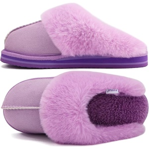 KuaiLu Womens Fuzzy Memory Foam Slippers Warm House Shoes Arch Support(Purple)