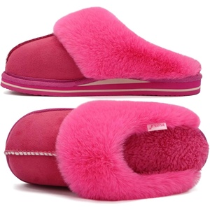 KuaiLu Womens Fuzzy Memory Foam Slippers Warm House Shoes Arch Support(Rose Red)