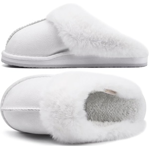 KuaiLu Womens Fuzzy Memory Foam Slippers Warm House Shoes Arch Support(Snow White)
