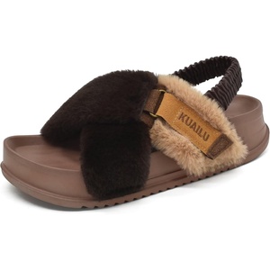 KuaiLu Womens Fuzzy Soft Platform Slippers with Arch Support Faux Fur(Brown)