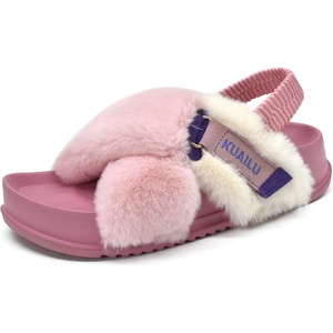 KuaiLu Womens Fuzzy Soft Platform Slippers with Arch Support Faux Fur(Pink)