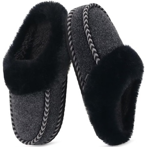 KuaiLu Womens Memory Foam Moccasin Slippers Plush House Comfy Warm Shoes(Black)
