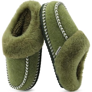 KuaiLu Womens Memory Foam Moccasin Slippers Plush House Comfy Warm Shoes(Green)
