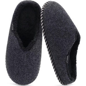 KuaiLu Womens Supportive Memory Foam Slippers Felt Fuzzy Lined Heel Cushion Lightweight House Shoes for Indoor Outdoor(Black)