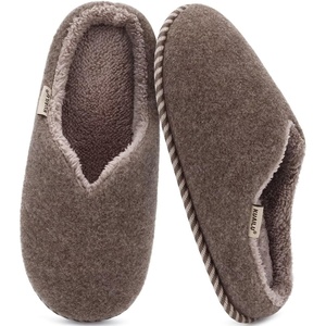 KuaiLu Womens Supportive Memory Foam Slippers Felt Fuzzy Lined Heel Cushion Lightweight House Shoes for Indoor Outdoor(Brown)