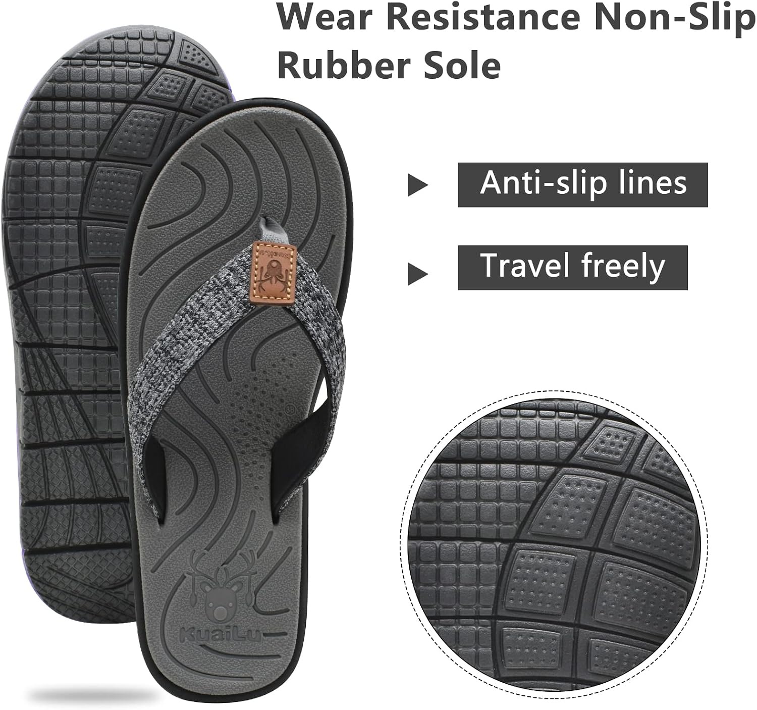 image:imageKuaiLu Casual Flip Flops for Women Lightweight Cushion Summer Beach SandalsGrey