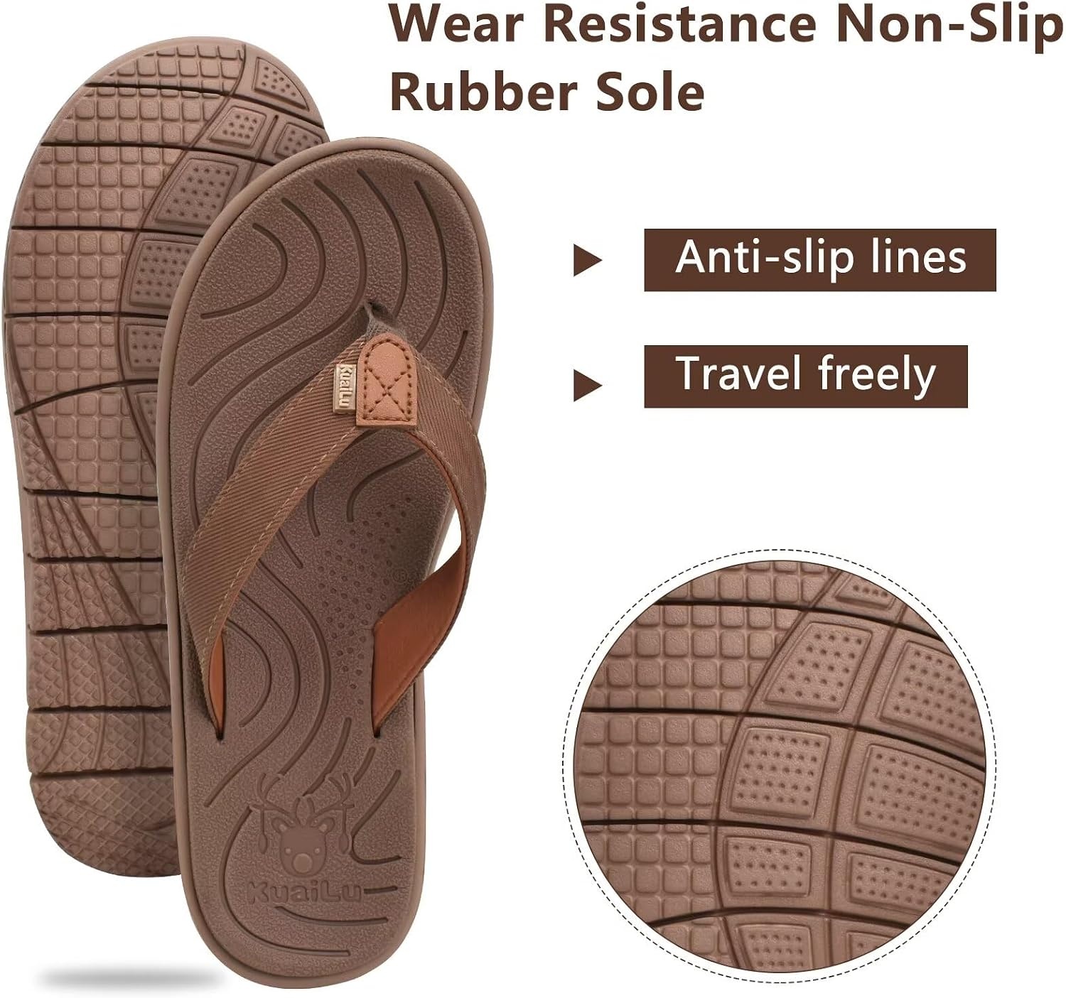 image:imageKuaiLu Casual Flip Flops for Women Lightweight Cushion Summer Beach SandalsKhaki