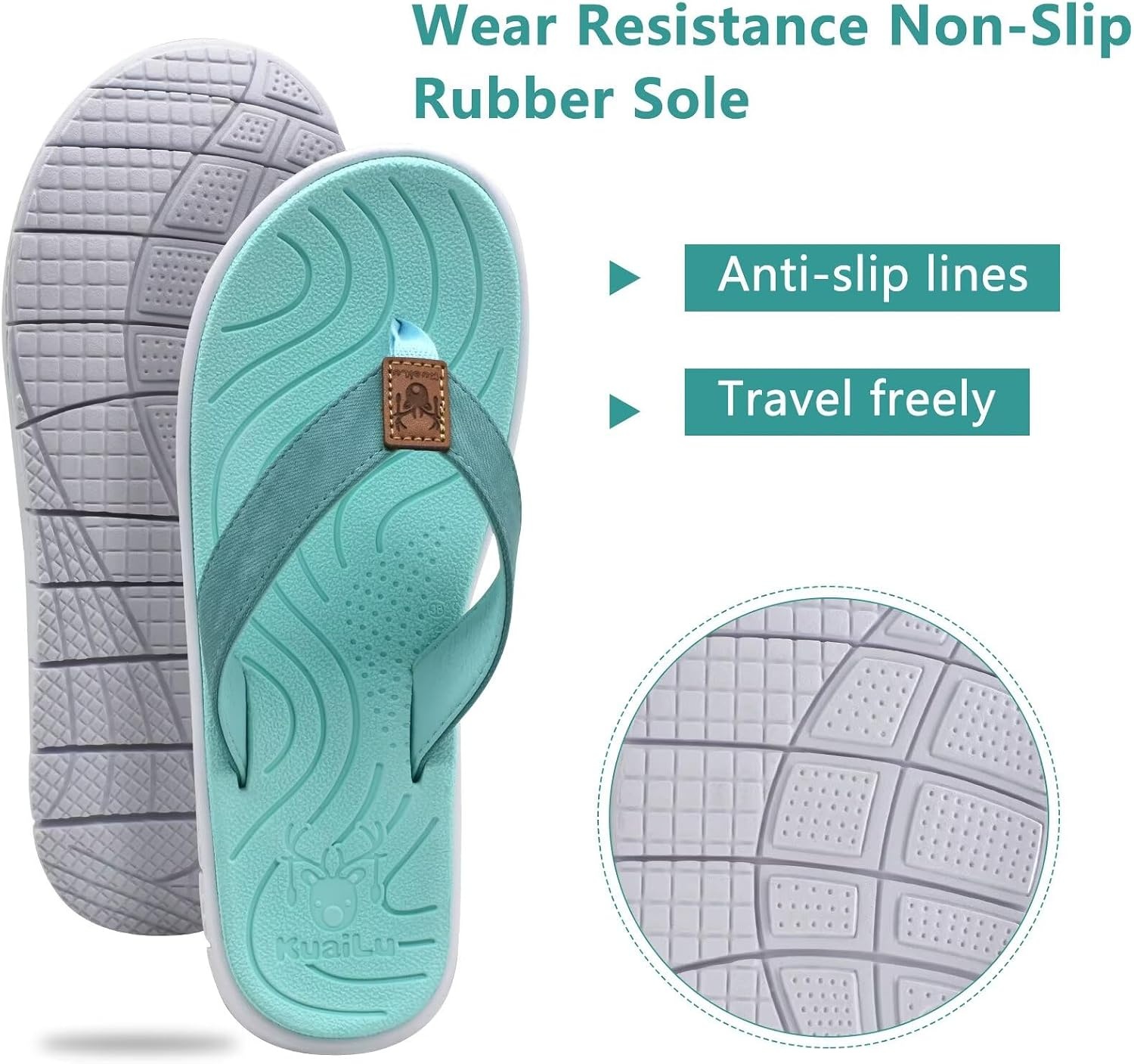 image:imageKuaiLu Casual Flip Flops for Women Lightweight Cushion Summer Beach SandalsLake Blue