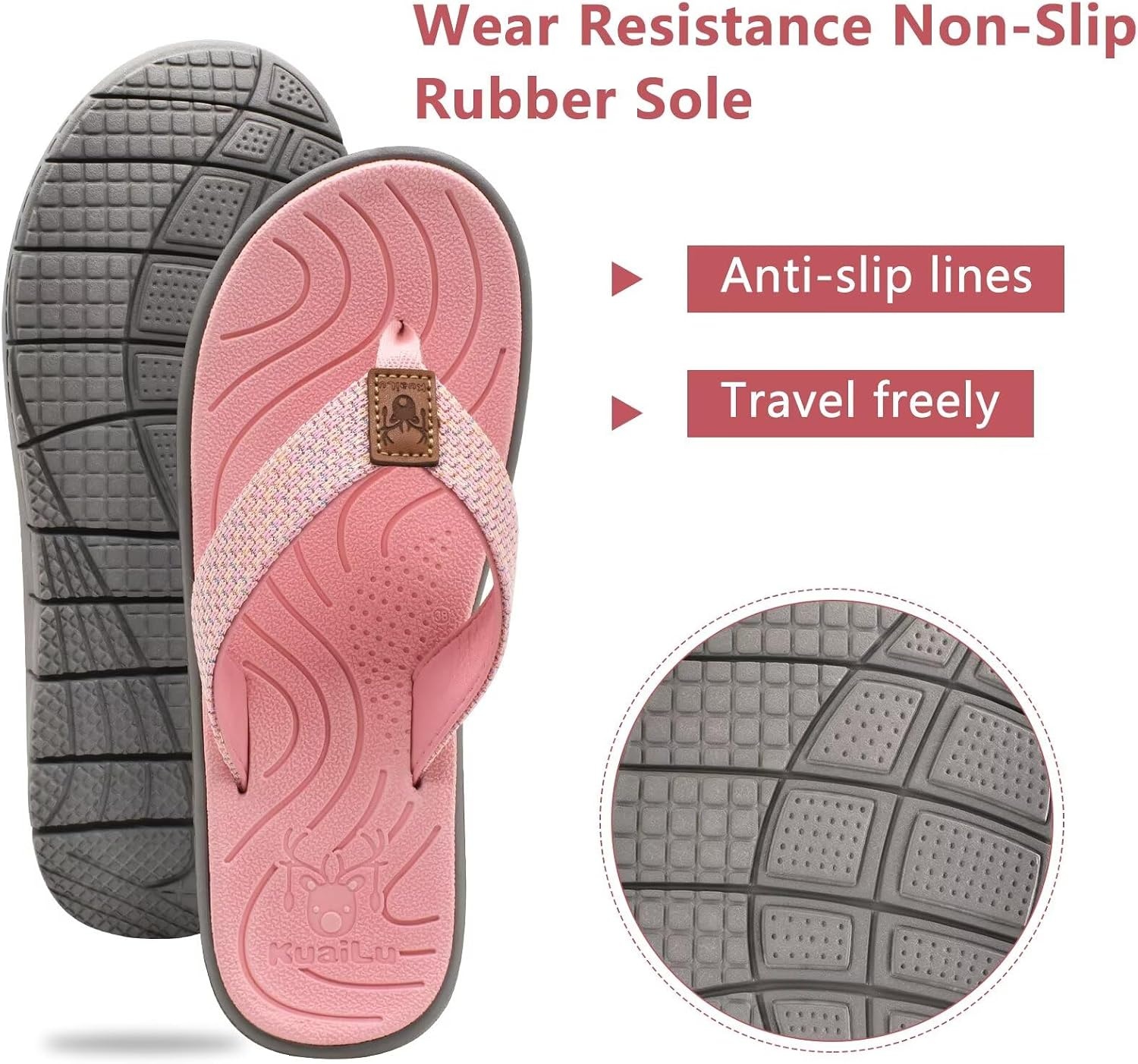 image:imageKuaiLu Casual Flip Flops for Women Lightweight Cushion Summer Beach SandalsPink