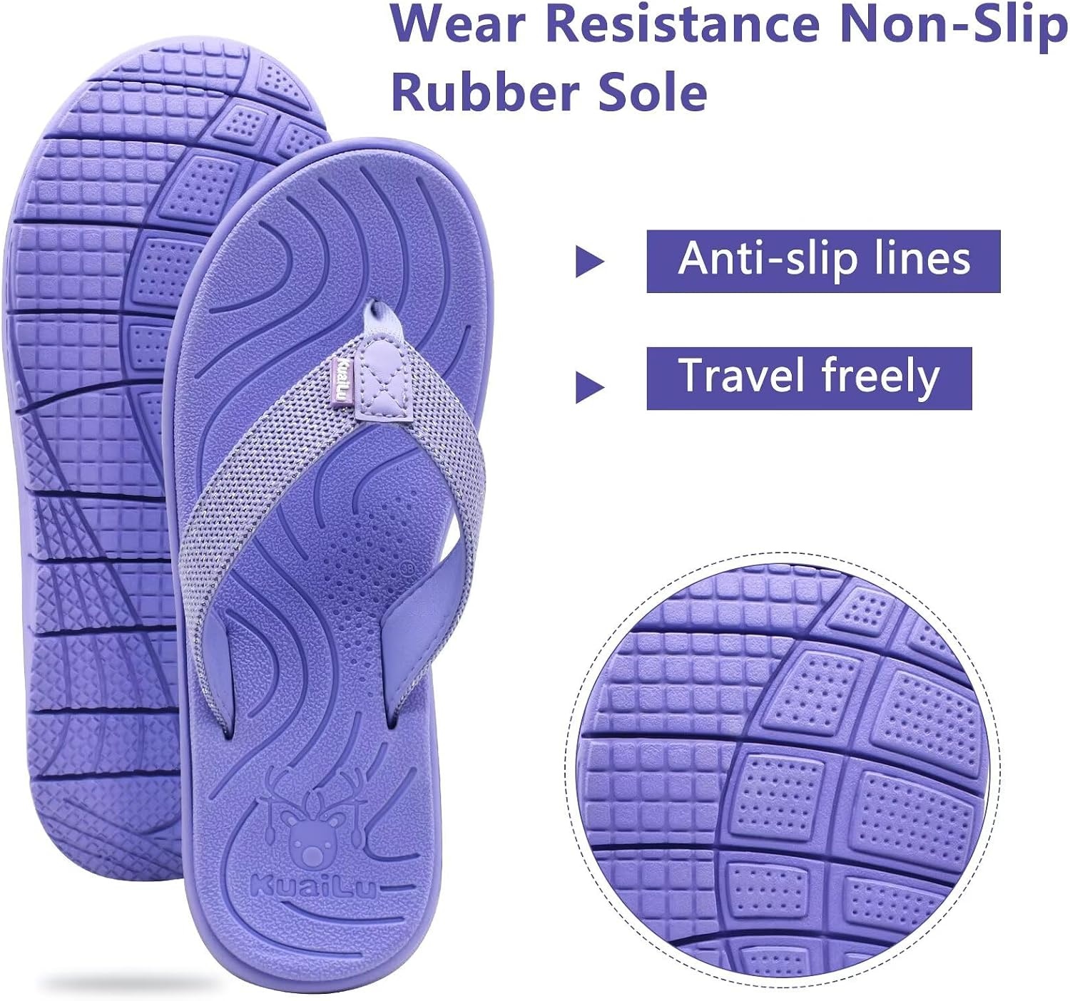 image:imageKuaiLu Casual Flip Flops for Women Lightweight Cushion Summer Beach SandalsPurple