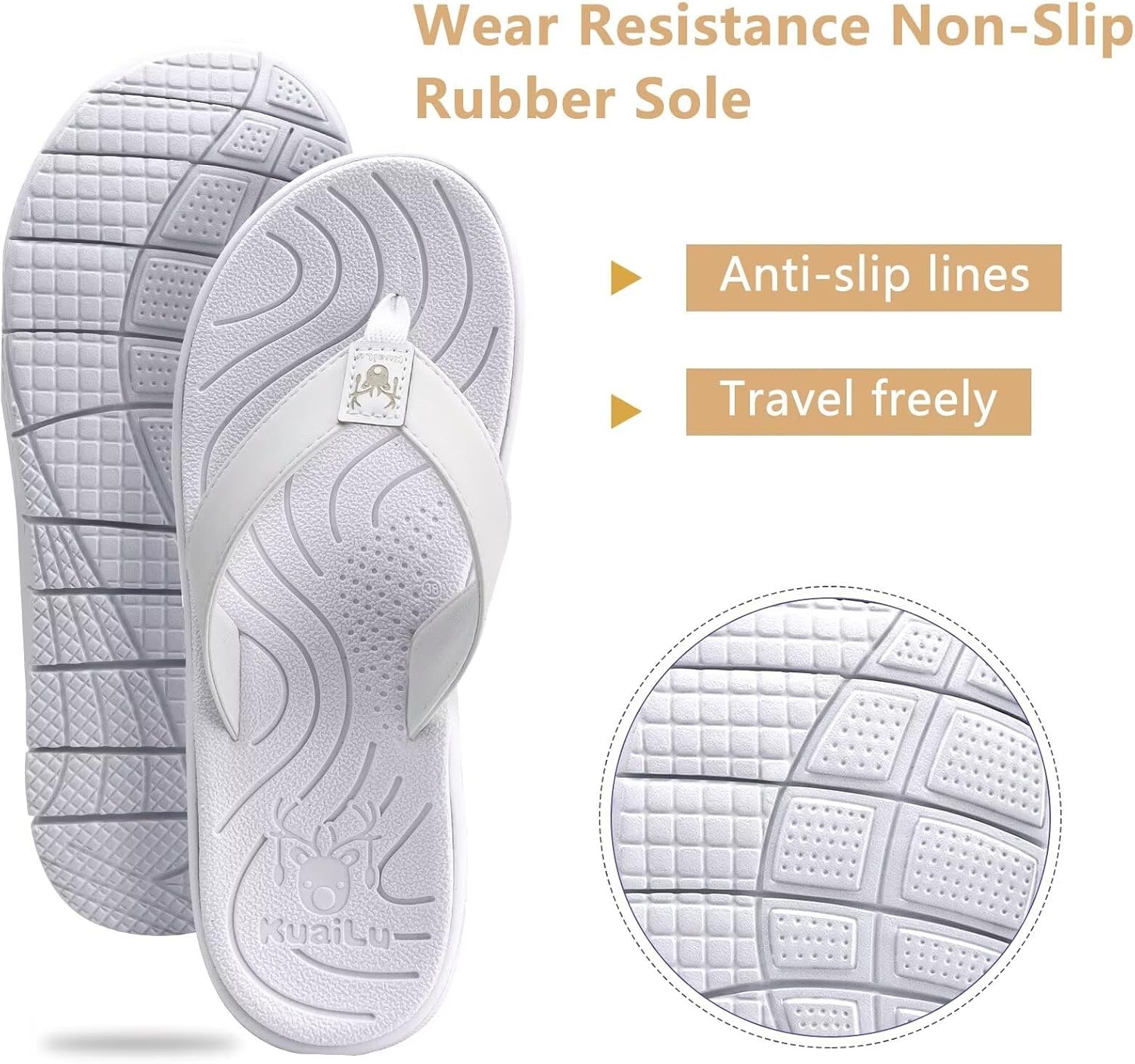 image:imageKuaiLu Casual Flip Flops for Women Lightweight Cushion Summer Beach SandalsWhite