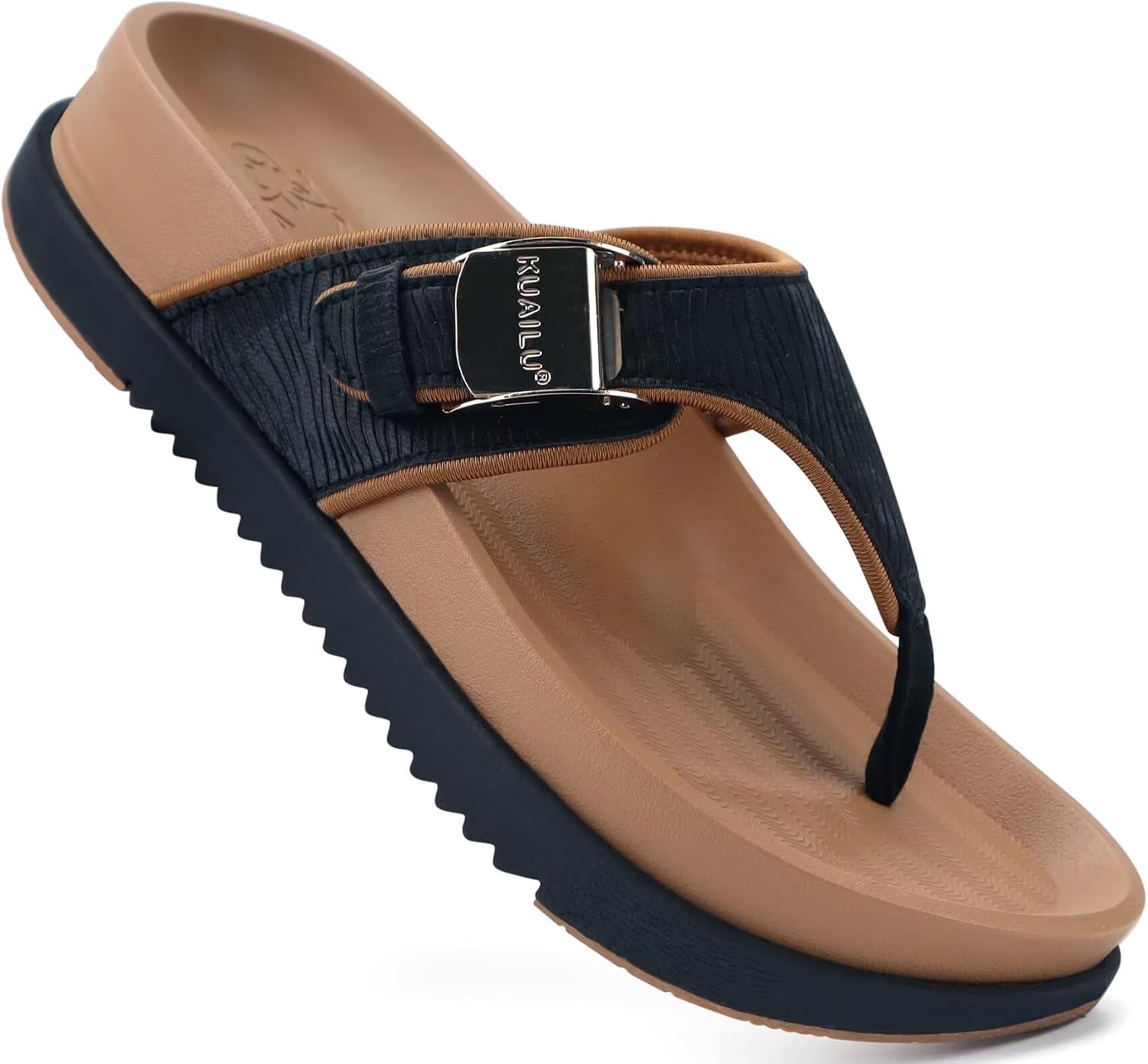 image:imageKuaiLu Flip Flops for Womens Orthotic Platform Sandals with Arch SupportBlack Khaki