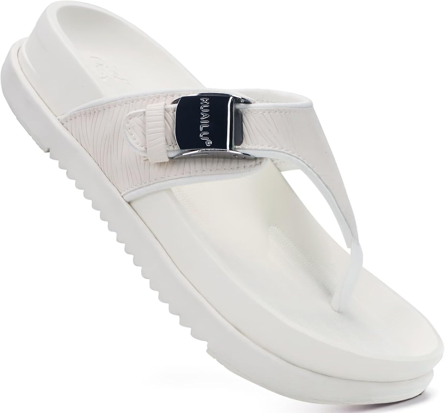 image:imageKuaiLu Flip Flops for Womens Orthotic Platform Sandals with Arch SupportWhite